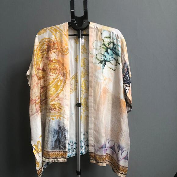 Chico's Tops - Chicos Kimono Top Silk Ruana Open Front Watercolor Artsy Hippie Boho Cover Up OS